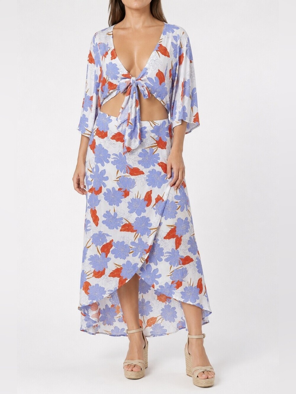 NWT L*Space Kellen Floral Cutout Tie Front Hi Low Midi Dress Multicolor L